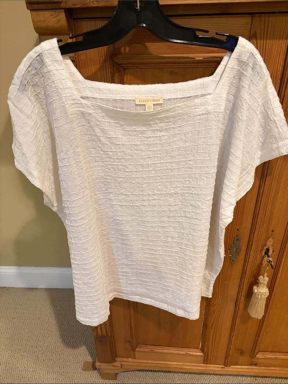 Eileen Fisher Off-White Textured Square-Neck Top Size XL